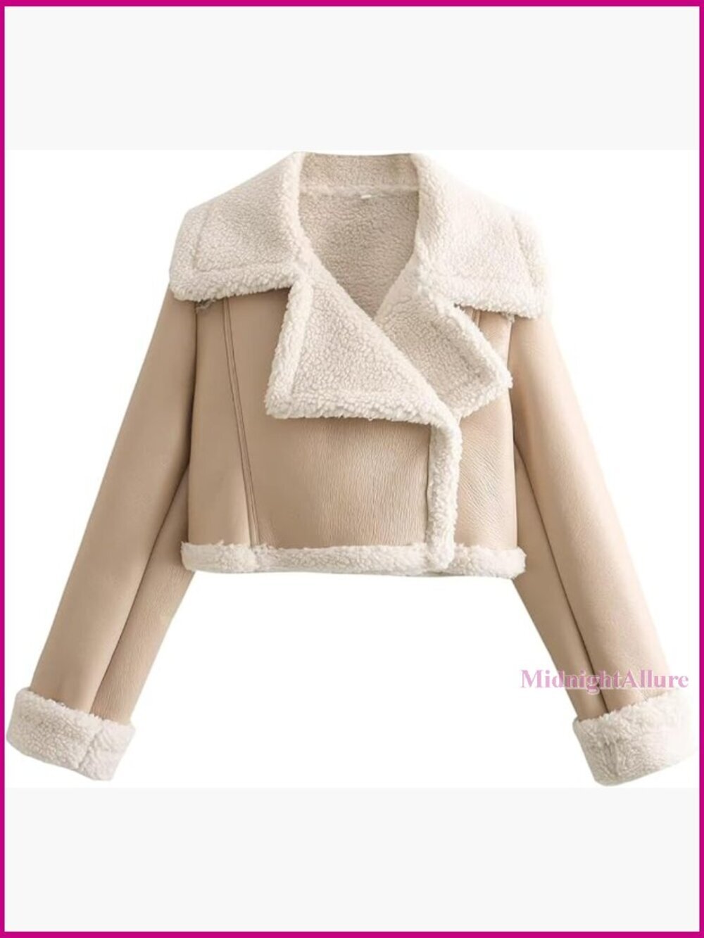 Faux Leather Moto Jacket with Shearling Lining, Cropped Winter Coat